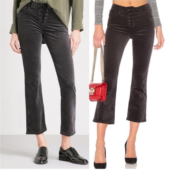 NWT AG Adriano Goldschmied Jodi Crop Flare Lace Up Velvet Rich Mercury Pants 31 - Picture 1 of 13